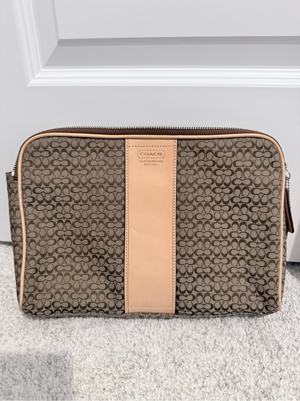 Coach Tan and Brown Signature Makeup Bag